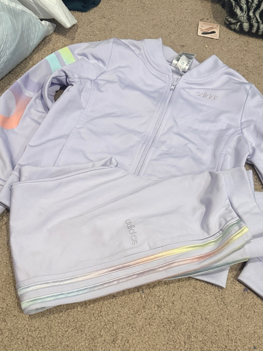 adidas Lavender Tracksuit Set with Pastel Stripe Accents